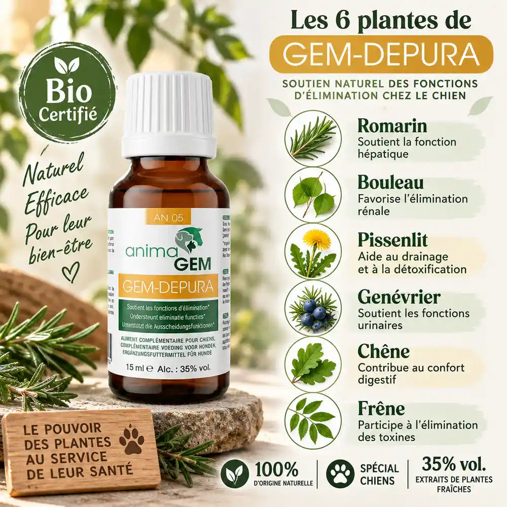 Gem-Depura flacon detox foie 15ml AnimaGEM avec ingredients botaniques romarin bouleau pissenlit