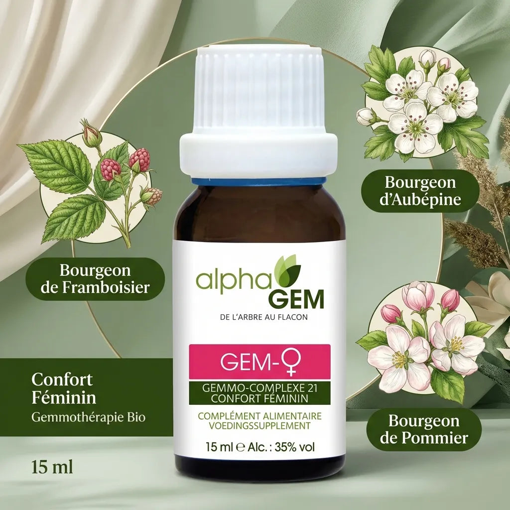 Gem-Femme 21 Bio 15ml Alphagem avec bourgeons de framboisier, aubépine et pommier