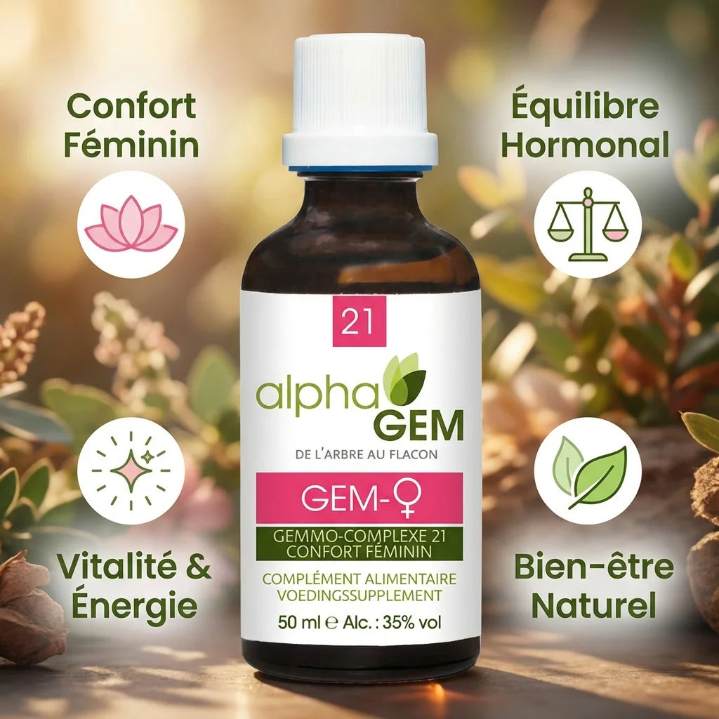 Gem-Femme 21 Bio Alphagem 50ml avec bénéfices: confort féminin, équilibre hormonal, vitalité
