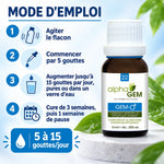 Flacon compte-gouttes Gem-Homme 22 Bio 15 ml AlphaGem et mode d'emploi en 4 étapes, 5 à 15 gouttes par jour