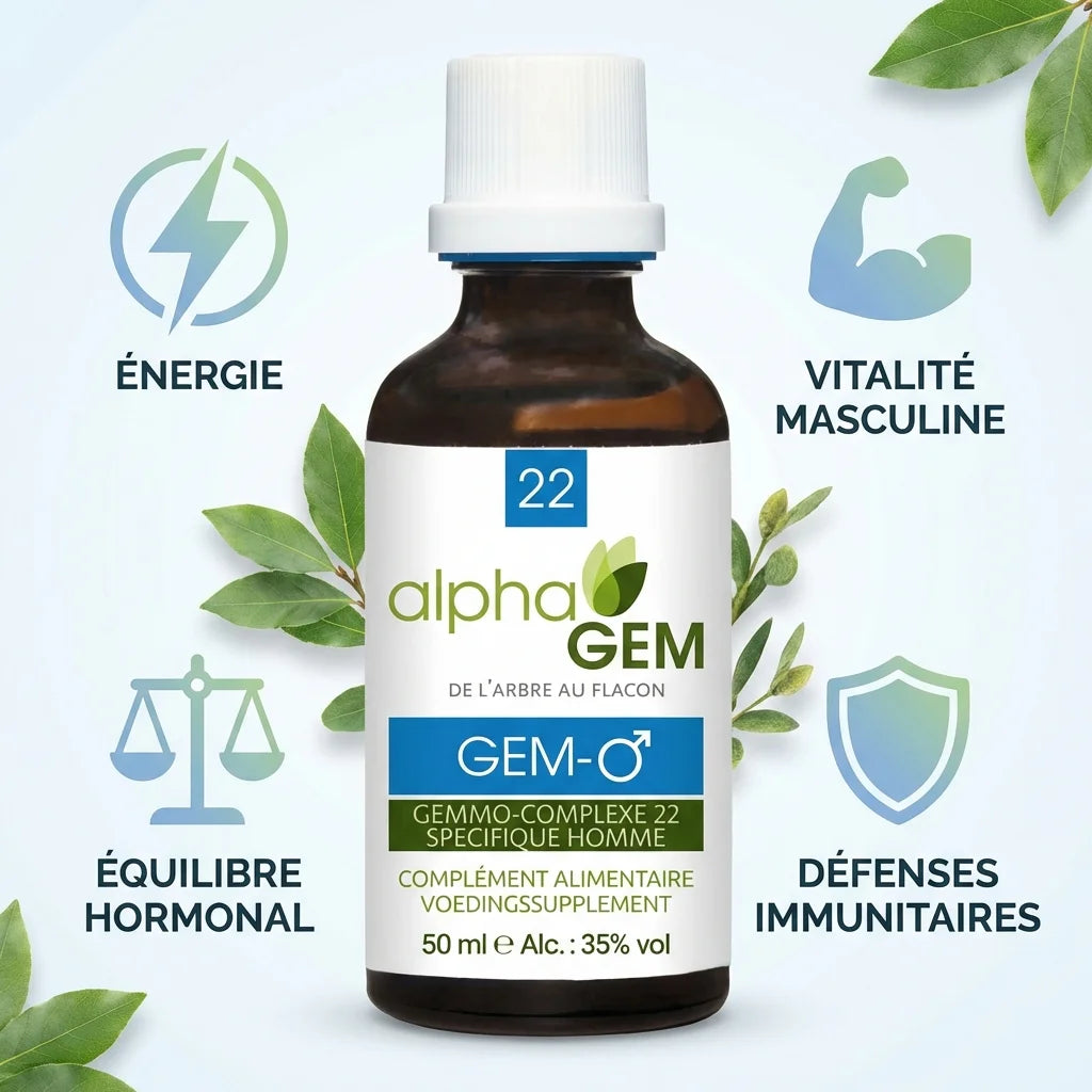 Gem-Homme 22 Bio 50ml - Complément énergies et vitalité masculine avec icônes de bénéfices