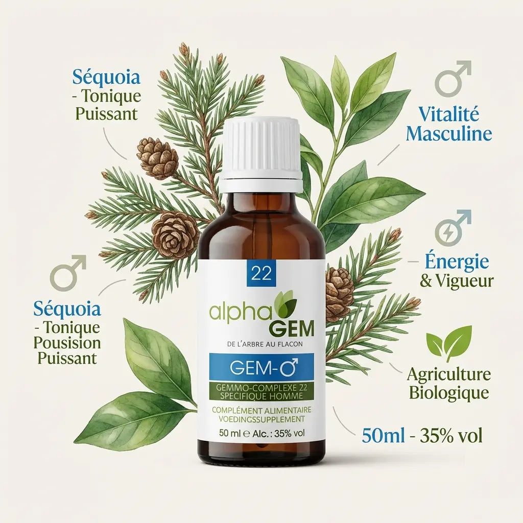 Gem-Homme 22 Bio 50ml Alphagem flacon élixir vitalité masculine séquoia bio