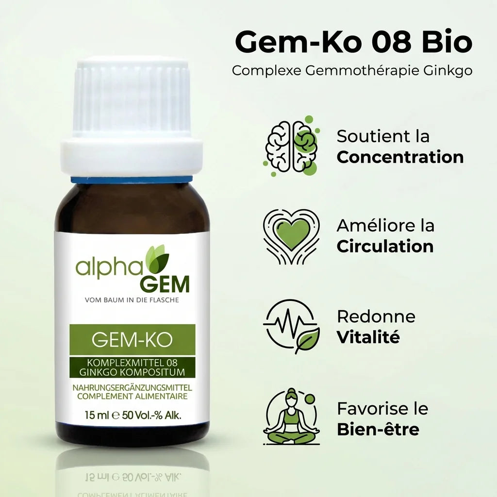 Gem-Ko 08 Bio 15ml Alphagem avec 4 bénéfices: concentration, circulation, vitalité, bien-être
