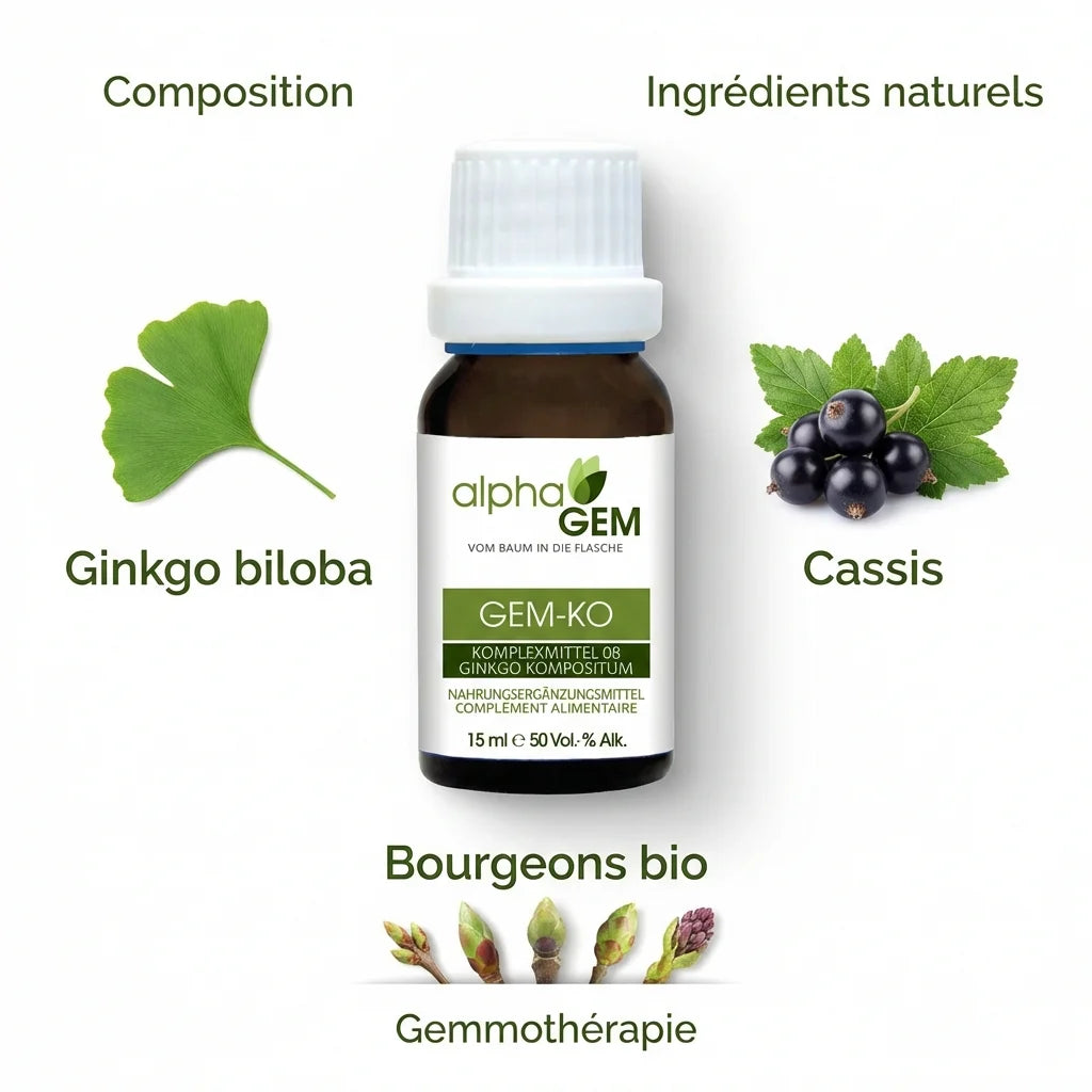 Gem-Ko 08 Bio 15ml Alphagem avec ingrédients naturels Ginkgo biloba et Cassis