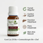 Gem-Lax 20 Bio 15ml Alphagem : flacon gemmothérapie avec bénéfices digestion et transit