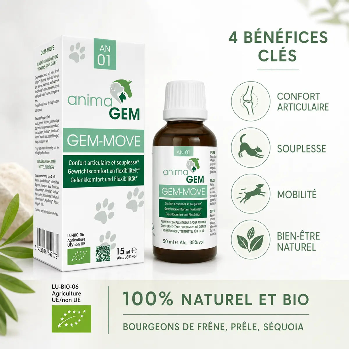 Gem-Move ANIMAGEM 15ml bio: confort articulaire, souplesse, mobilité et bien-être naturel