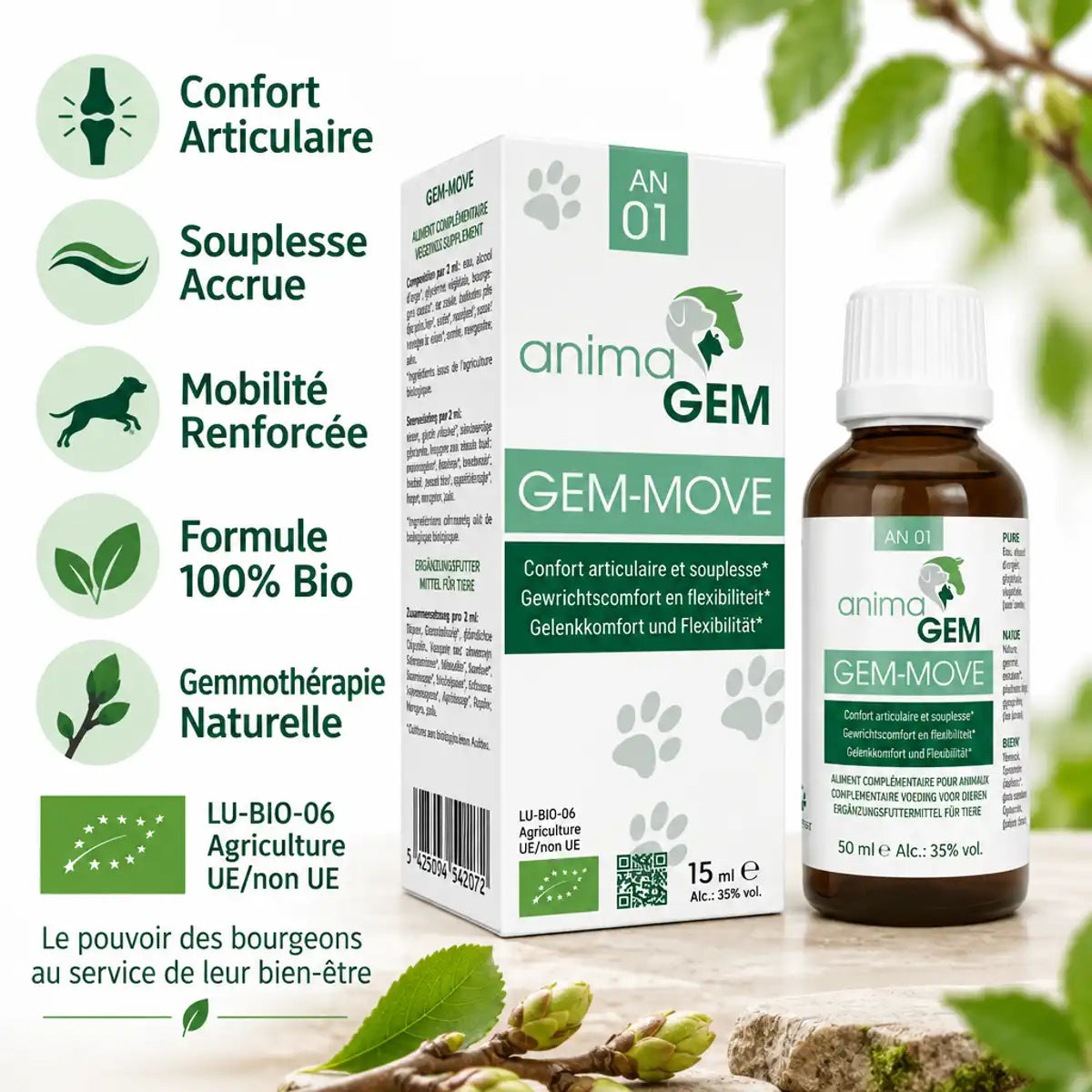 Gem-Move 15ml confort articulaire gemmothérapie naturelle bio certifié avec bénéfices
