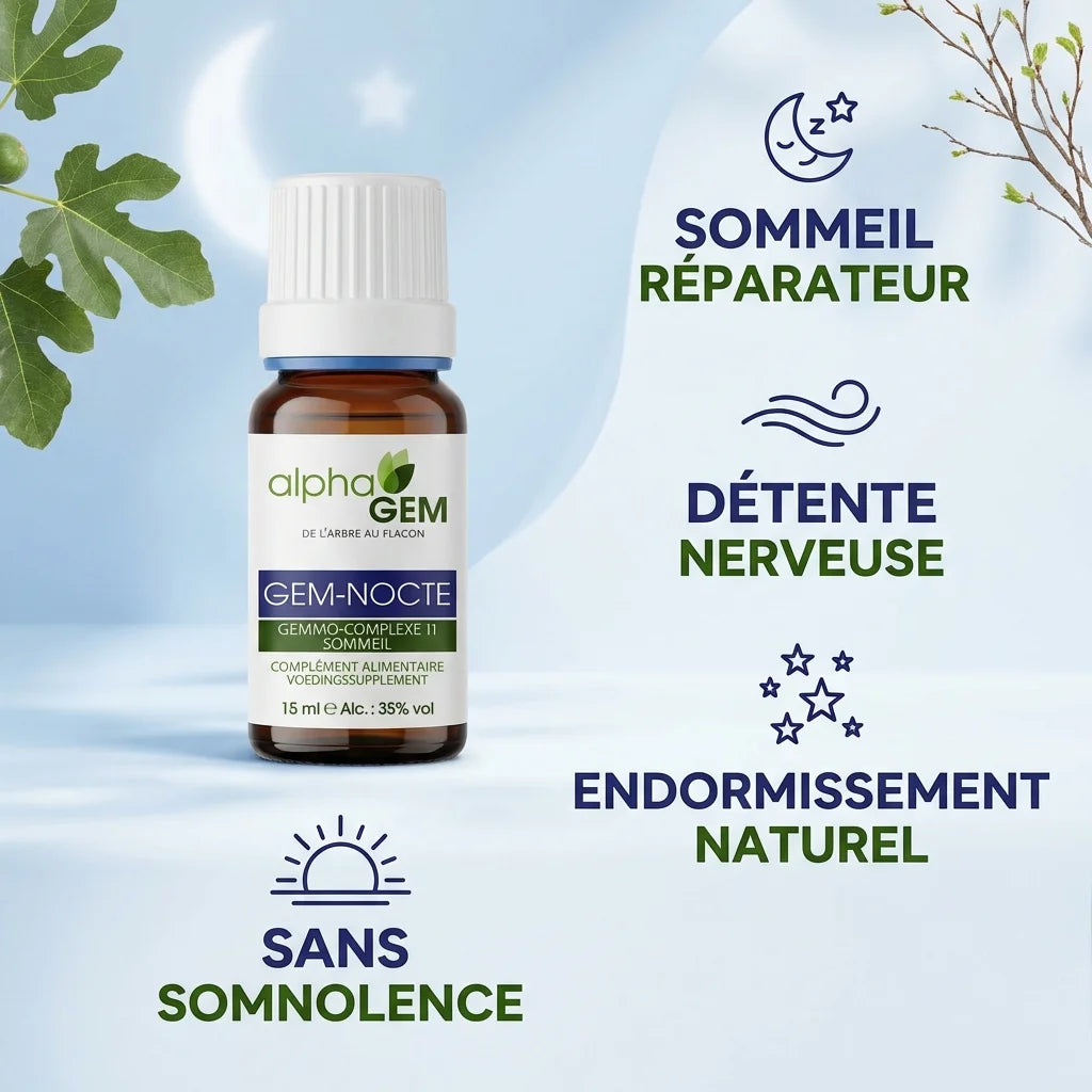 Gem-Nocte 11 Bio 15ml Alphagem avec infographie sommeil réparateur, détente nerveuse et endormissement naturel