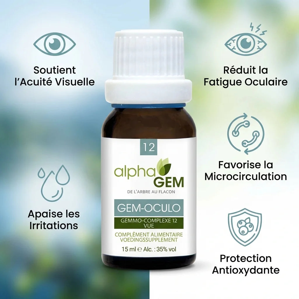 Gem-Oculo 12 Bio Alphagem 15ml - Flacon avec bénéfices santé visuelle et protection antioxydante