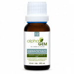 Flacon compte-gouttes Gem-Oculo 12 Bio 15 ml Alphagem en verre ambré, bouchon blanc, sur fond blanc