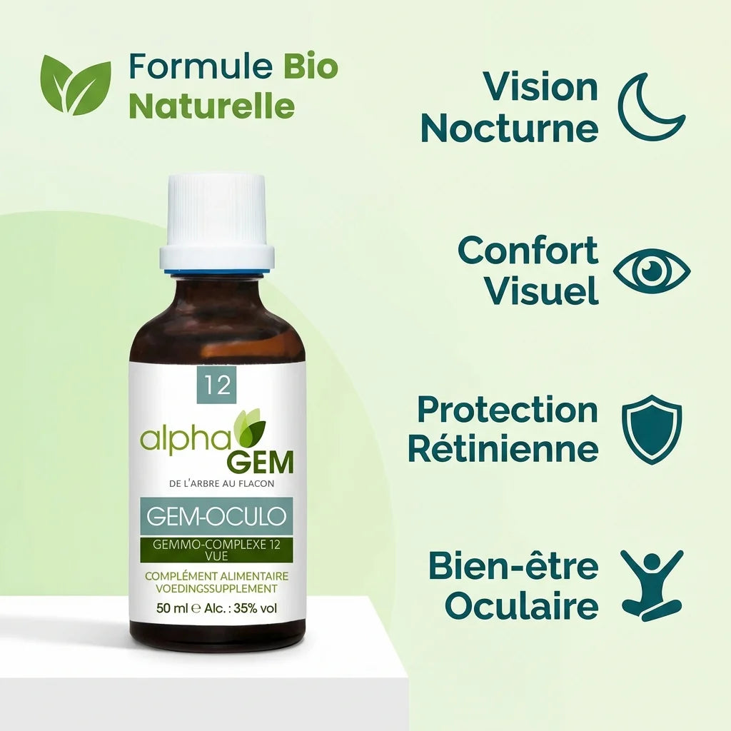 Gem-Oculo 12 Bio 50ml Alphagem - Flacon verre marron avec bénéfices vision nocturne et protection rétinienne