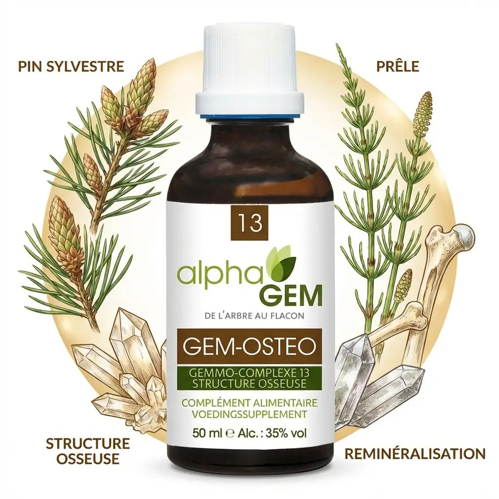 Gem-Ostéo 13 Bio 50ml - flacon complément osseux avec ingrédients botaniques pin sylvestre et prêle