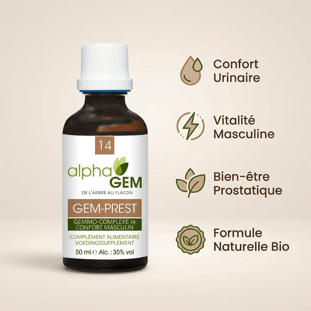 Gem-Prest 14 Bio 50ml Alphagem - Flacon bien-être prostatique et confort urinaire formule naturelle