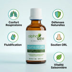 Gem-Respi 15 Bio 50ml Alphagem - Flacon avec icônes bénéfices respiratoires et défenses naturelles