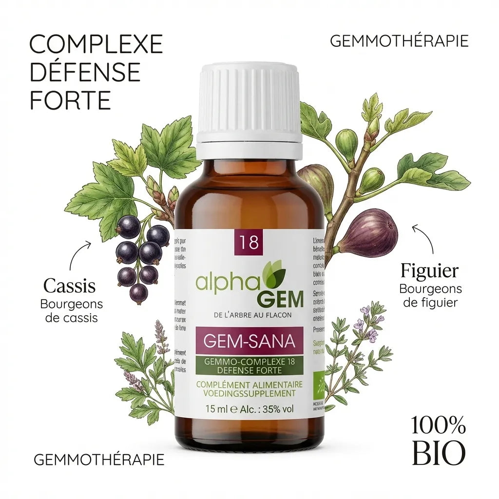 Gem-Sana 18 Bio 15ml Alphagem - Flacon gemmothérapie bio défense immunitaire