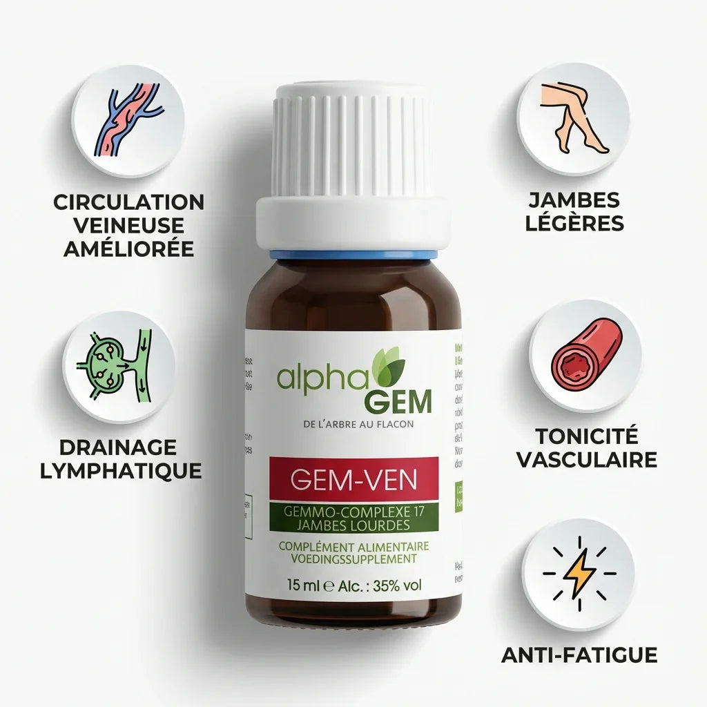 Gem-Ven 17 Bio 15ml Alphagem - Flacon avec bénéfices circulation veineuse et drainage lymphatique