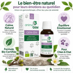 Gem-Zen 15ml AnimaGEM flacon avec bénéfices : calme naturel, équilibre émotionnel, formule bio pour chien et chat