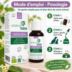 Gem-Zen 15ml AnimaGEM flacon avec mode d'emploi et posologie en 3 étapes pour animaux