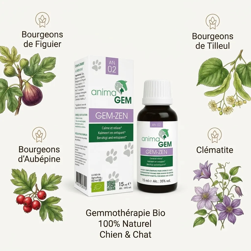 Gem-Zen 15ml ANIMAGEM - Gemmothérapie bio pour chiens et chats avec bourgeons naturels