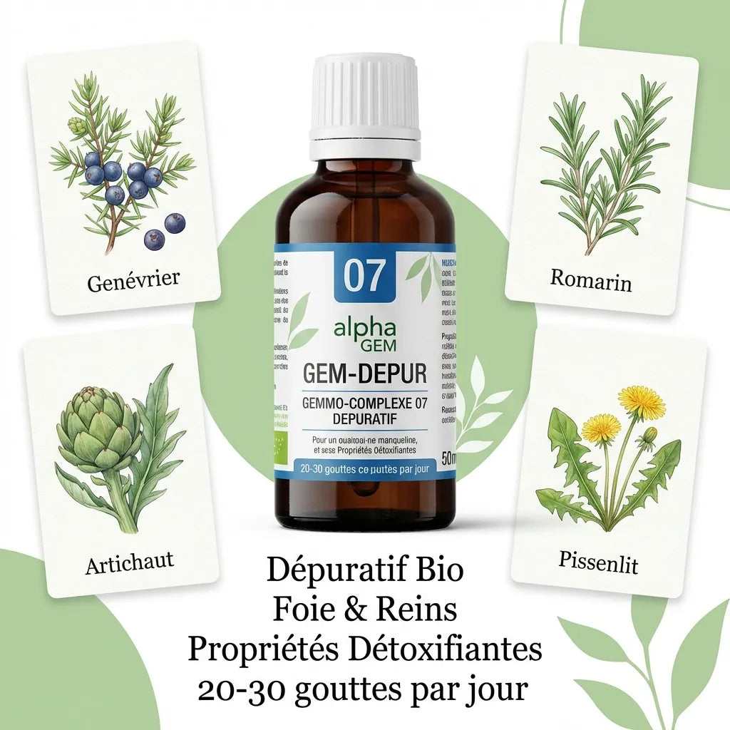 Gemmo-complexe Dépuratif Bio GEM-DEPUR 50ml Alphagem avec ingrédients naturels détoxifiants