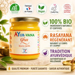Pot de Ghee beurre clarifié bio Ayur-Vana 150g avec certifications AB et Made in France