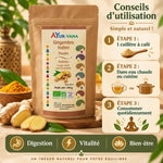 Poudre gingembre indien bio Ayur-vana 150g avec guide d'utilisation et bienfaits pour la digestion et vitalité