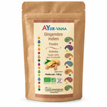 Poudre gingembre indien bio Ayur-vana 150g sachet kraft avec étiquette colorée