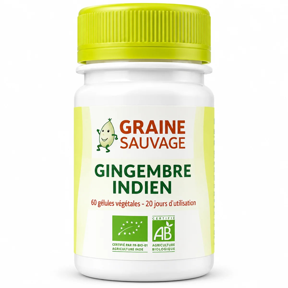Graine Sauvage gingembre indien bio en gélules - flacon blanc avec bouchon vert