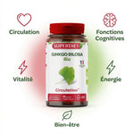Superdiet Ginkgo Biloba 90 gélules bio avec bénéfices circulation, cognition, vitalité et bien-être