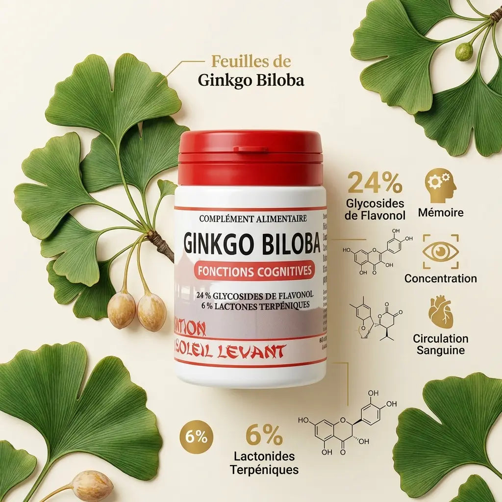 Ginkgo Biloba 60 gélules avec ingrédients actifs pour mémoire et concentration