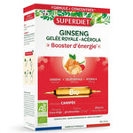 Superdiet Ginseng Gelée Royale Acérola Bio 20 ampoules boîte packaging blanc certifié AB