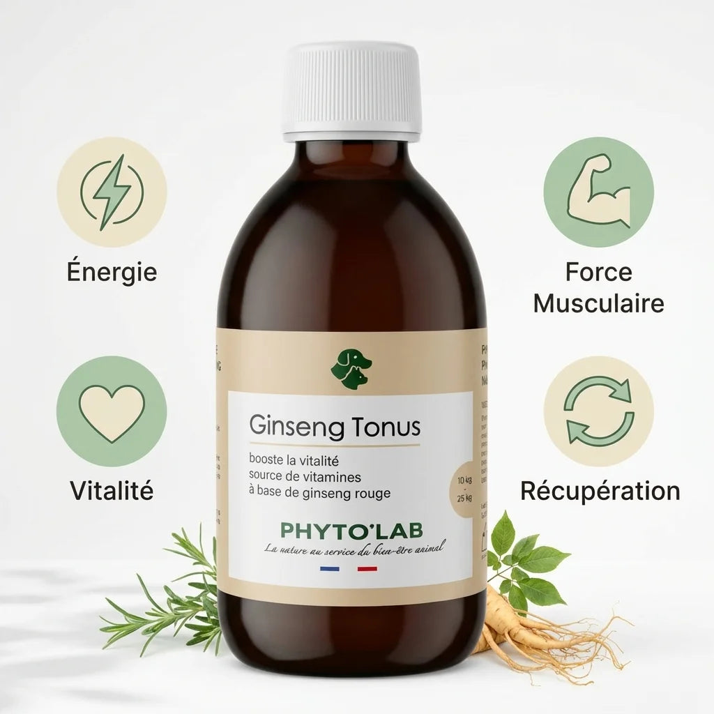 Ginseng Tonus Chien 250ml - Supplément force et tonus pour chiens 10-25kg Phytolab