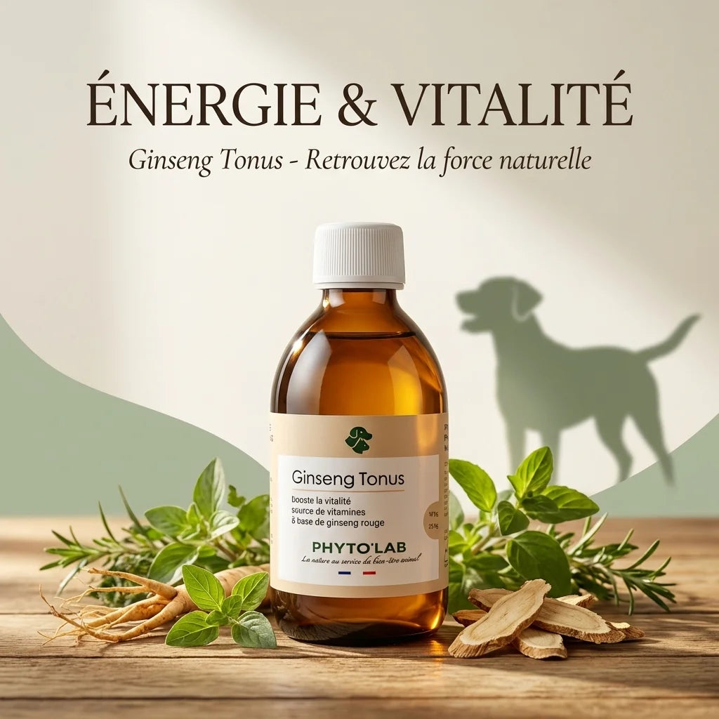 Ginseng Tonus 250ml pour chien - Flacon amber vitamine force et vitalité naturelle