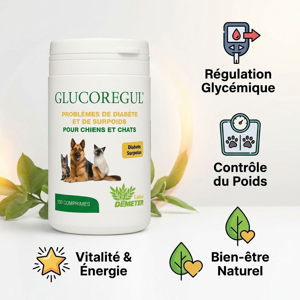 Glucoregul complément pour chien chat diabétique surpoids avec bénéfices régulation glycémique contrôle poids