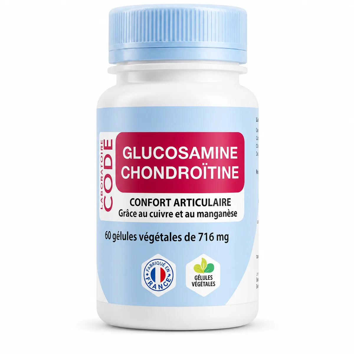Glucosamine Chondroïtine MSM 60 gélules - Laboratoire Code, complément articulaire avec cuivre et manganèse