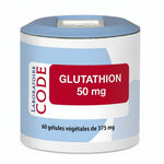 Glutathion 50 mg 60 gélules Laboratoire Code, bouteille blanche avec bouchon bleu