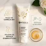 Gommage Corps Fondant Nectar Doré Centifolia 150ml avec ingrédients bio sur fond blanc