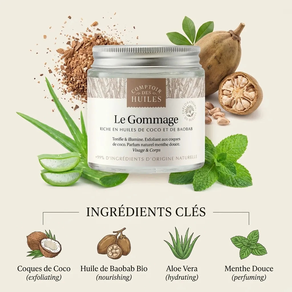 Gommage visage corps bio 100ml Comptoir des Huiles avec ingrédients naturels