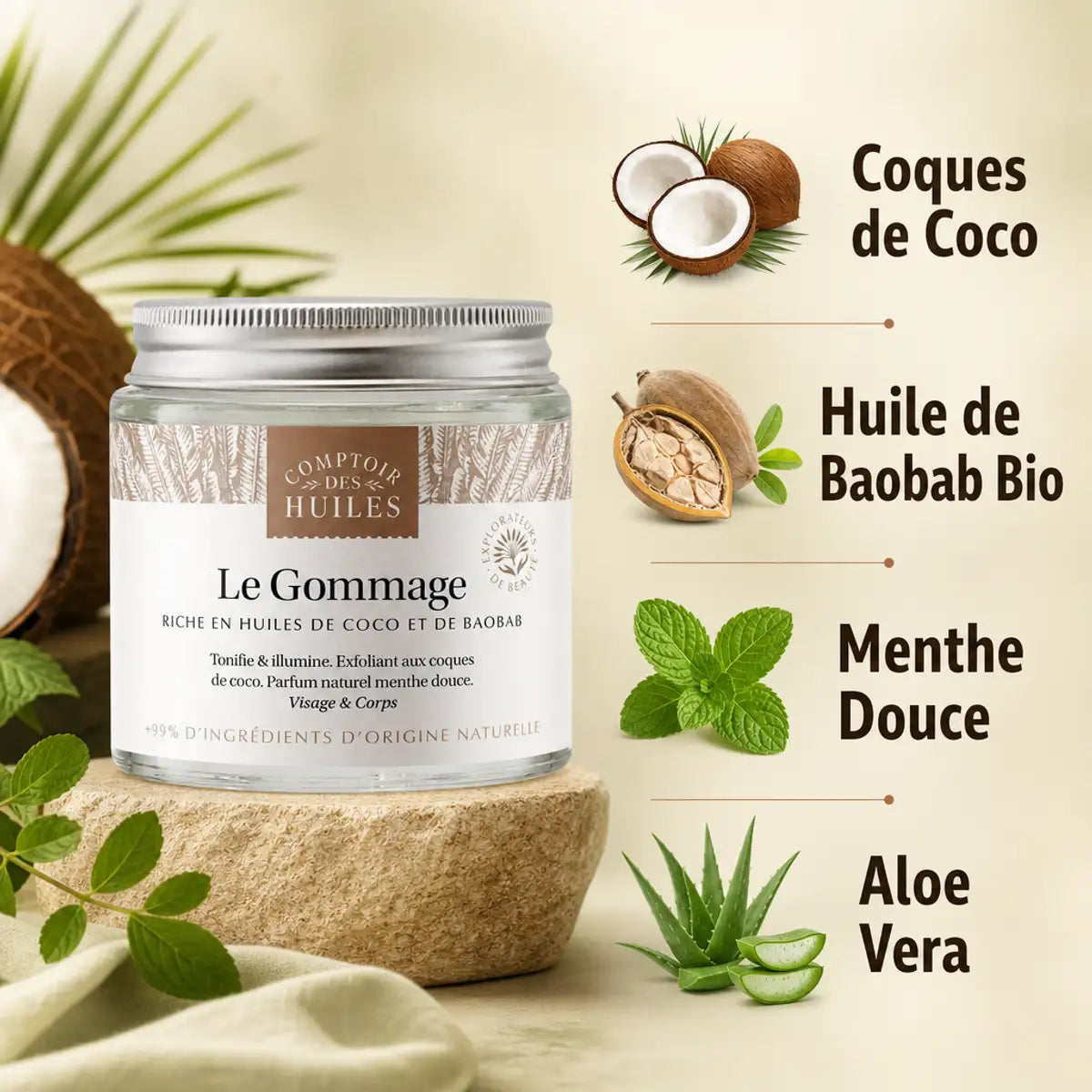 Gommage visage corps bio Comptoir des Huiles 100ml avec ingrédients naturels