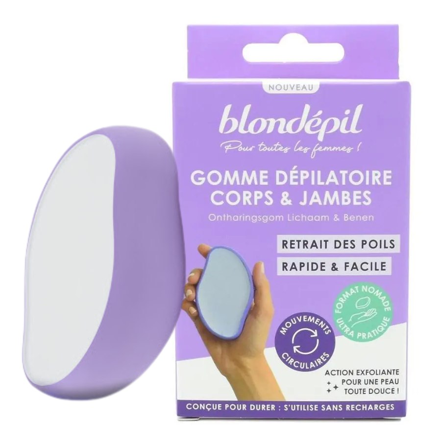 Une Gomme Dépilatoire Corps & Jambes Blondépil avec son étui en carton 