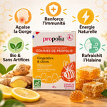 Gommes Propolis Gingembre Citron Bio 45g - Boîte Propolia avec bénéfices santé