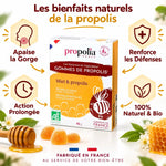 Gommes propolis Propolia 45g - miel bio, certification AB, bénéfices gorge et défenses
