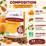 Gommes Propolis Propolia 45g - Packaging et composition miel bio, propolis, flavonoïdes naturels
