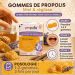 Gommes Propolis Miel Réglisse 45g avec guide posologie 1-2 gommes 3 fois par jour