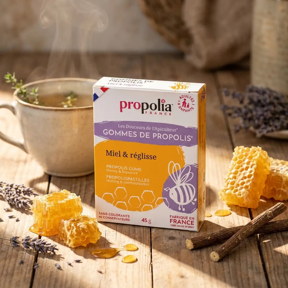 Gommes Propolis Miel Réglisse Propolia 45g avec miel et réglisse naturels