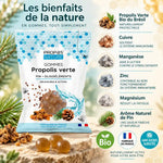 Gommes Propolis Verte bio Propos'Nature avec ingrédients actifs : cuivre, manganèse, zinc, magnésium