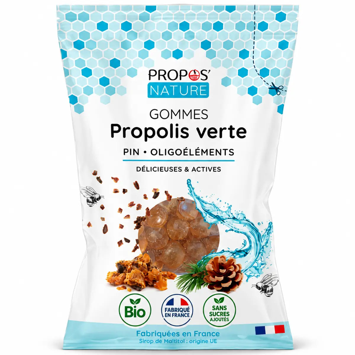 Gommes Propolis Verte bio Propos'Nature sachet 45g Pin Oligoéléments certification France