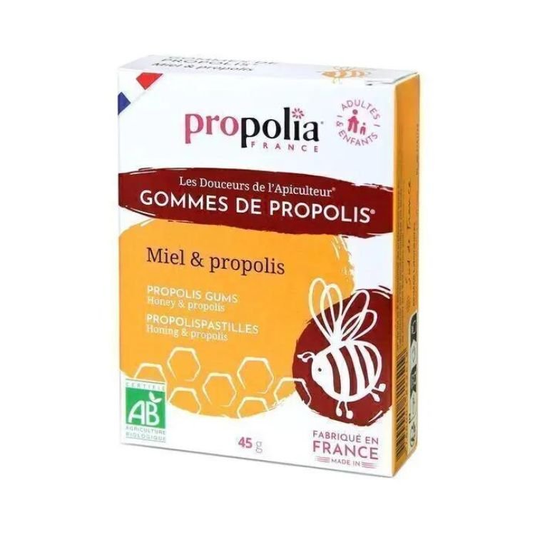 Gommes de propolis au miel et à la propolis bio en 45g de la marque Propolia