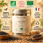 Graines de sésame complètes bio 100g Place des Épices en boîte métallique avec certifications AB