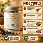 Graines de sésame noir bio 100g avec mode d'emploi - Place des épices